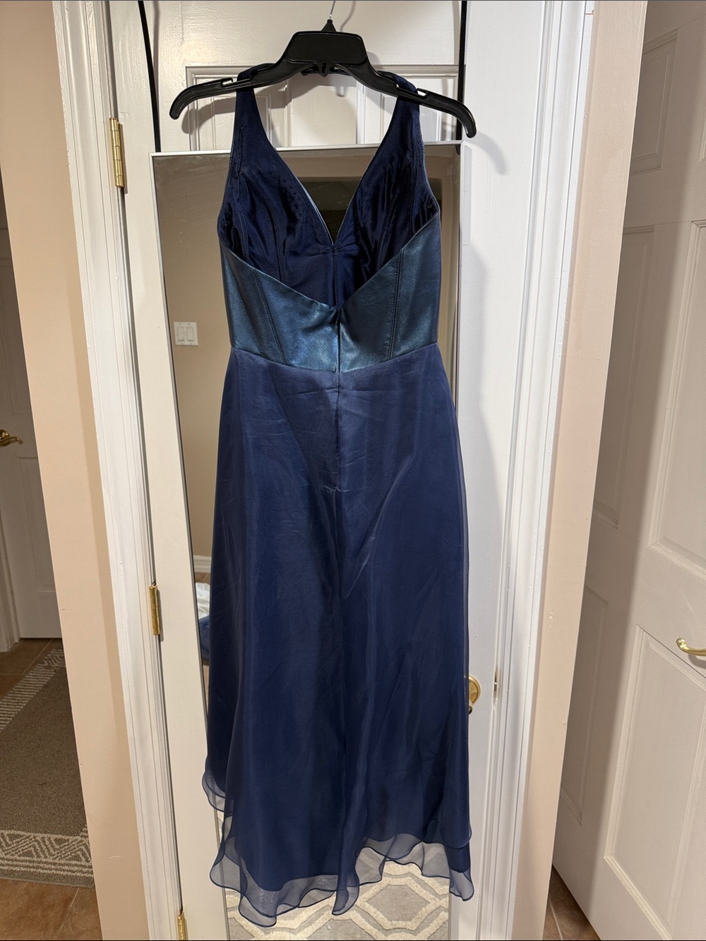 Navy High-Low Halter Dress with matching shrug - Picture 2 of 4